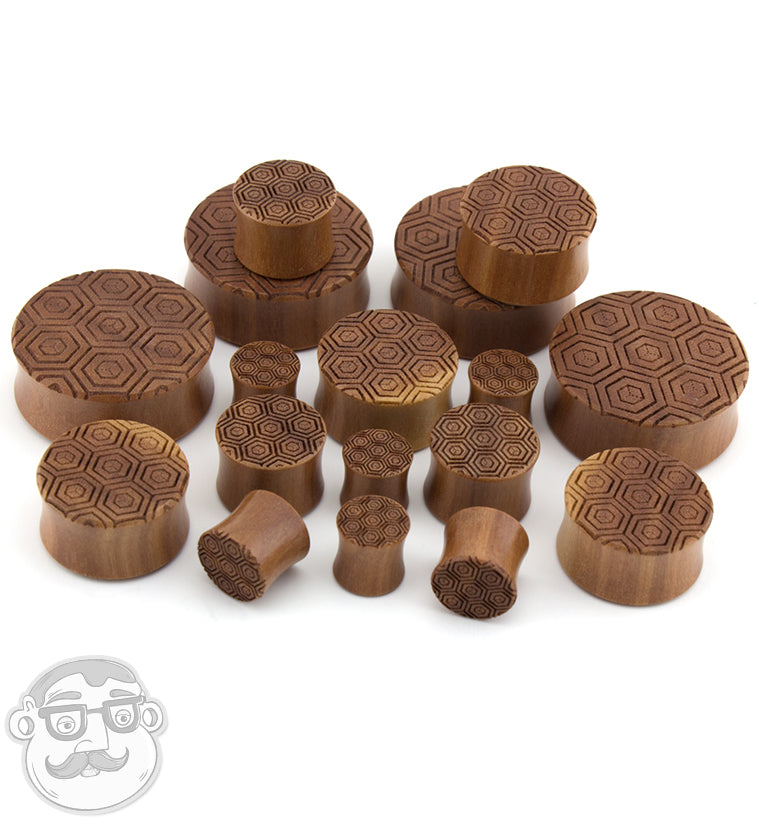 Geometric Honeycomb Engraved Saba Wood Plugs