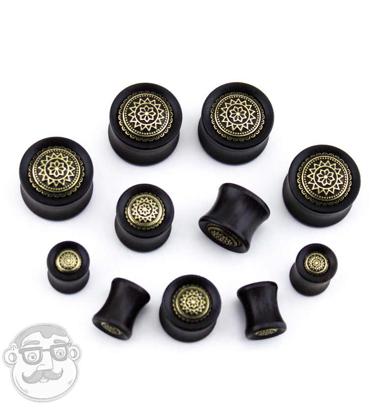 Ebony Wood Plugs Geometric Sun Inlay