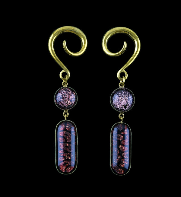 Coral Double Dichroic Plane Glass Brass Ear Weights