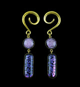 Purple Double Dichroic Plane Glass Brass Ear Weights