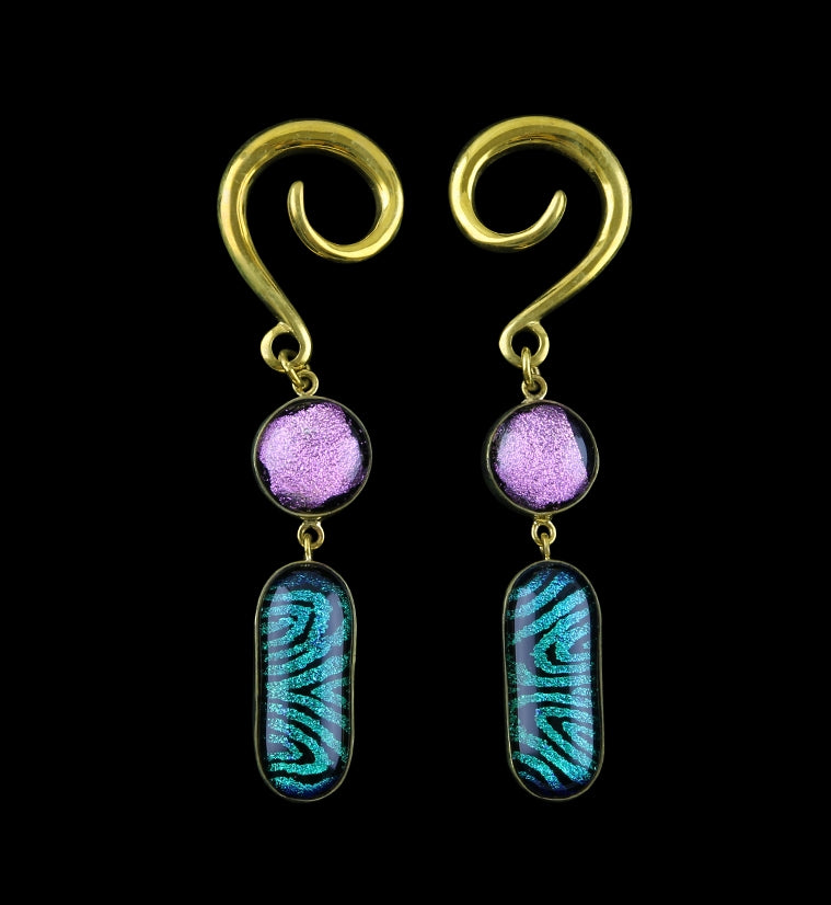 Green & Pink Double Dichroic Plane Glass Brass Ear Weights