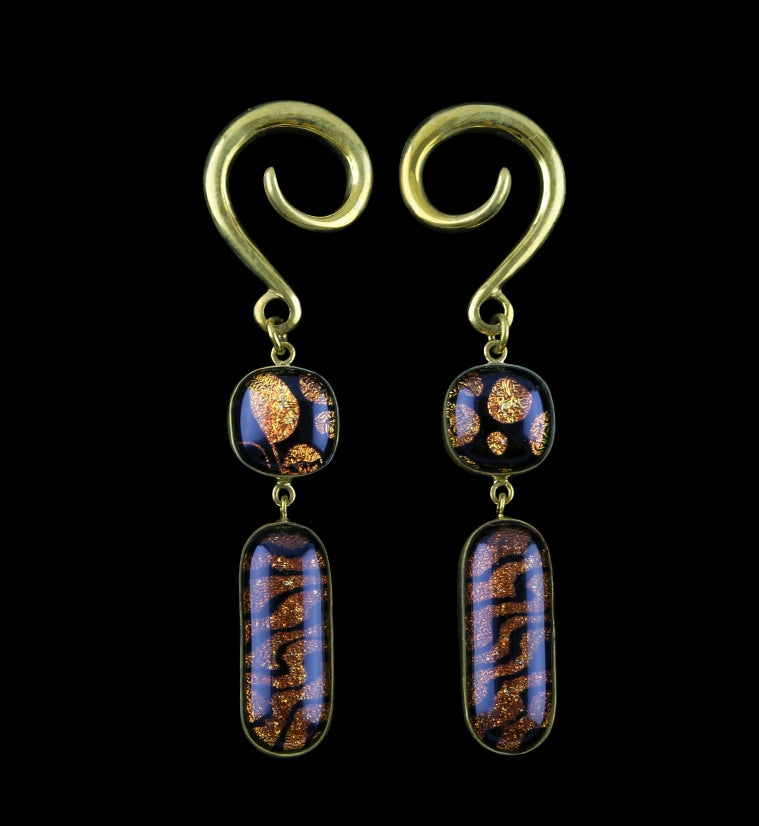 Orange Double Dichroic Plane Glass Brass Ear Weights