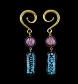 Pink & Green Polka Double Dichroic Plane Glass Brass Ear Weights