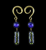 Blue & Yellow Polka Double Dichroic Plane Glass Brass Ear Weights