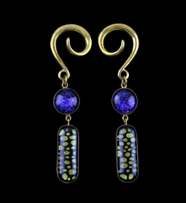 Blue & Yellow Polka Double Dichroic Plane Glass Brass Ear Weights