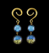 Turquoise Gold Glass Cab Brass Ear Weights