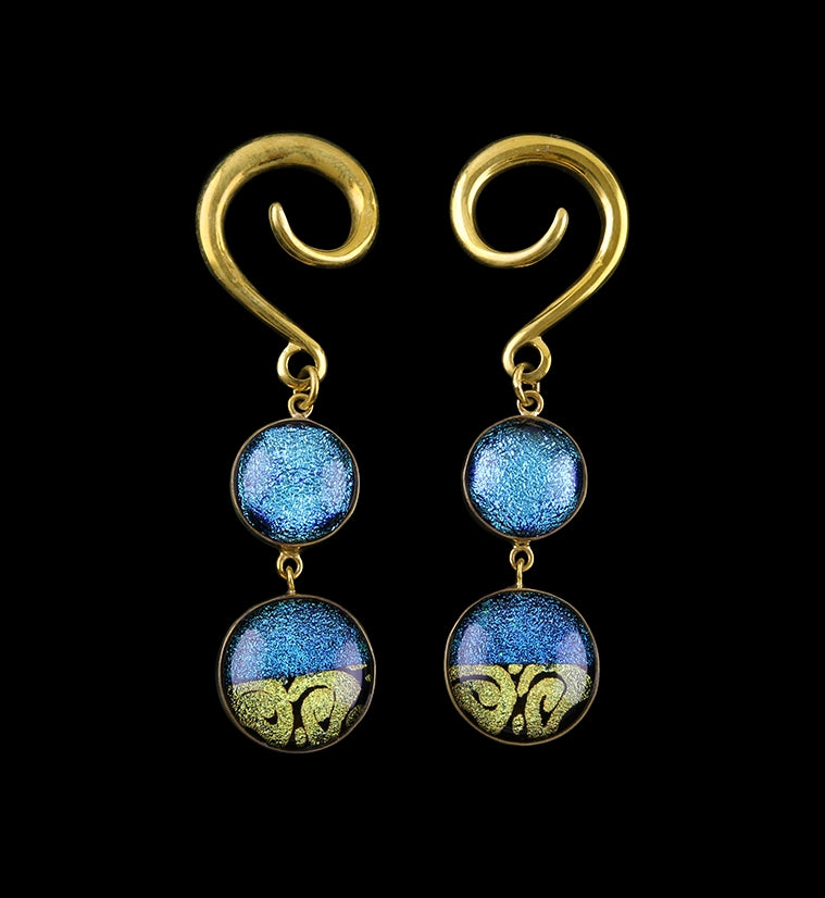 Turquoise Gold Glass Cab Brass Ear Weights