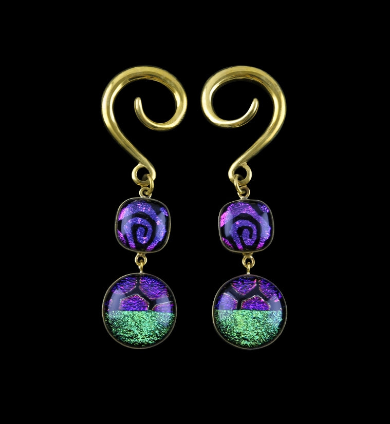 Purple Green Glass Cab Brass Ear Weights