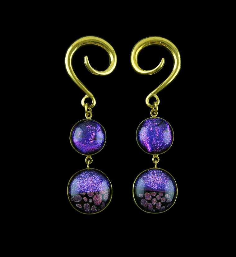 Purple Polka Glass Cab Brass Ear Weights