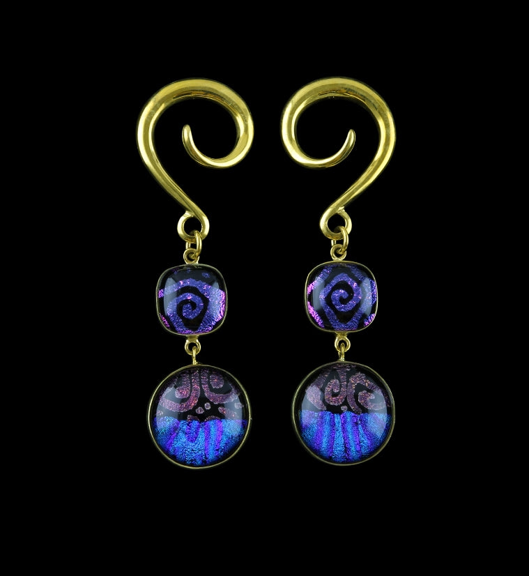 Blurple Spiral Glass Cab Brass Ear Weights