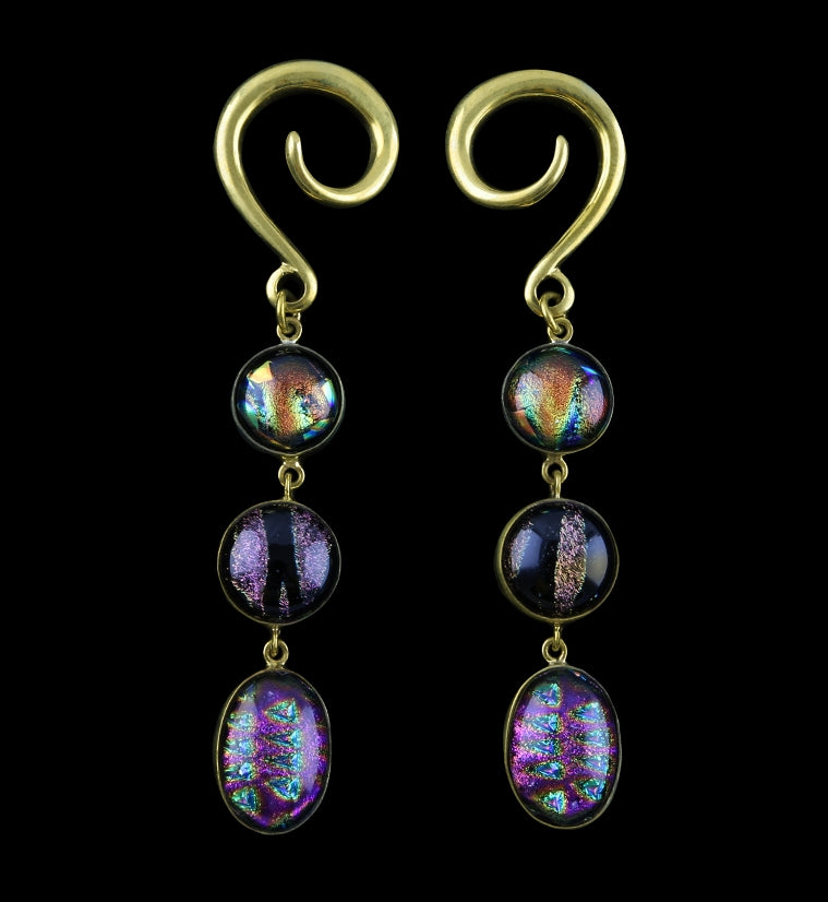 Triple Dichroic Glass Cab Brass Ear Weights