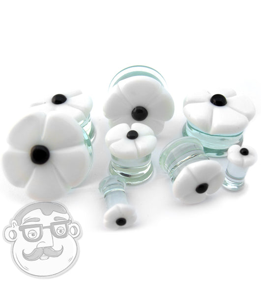 White Flower Glass Plugs