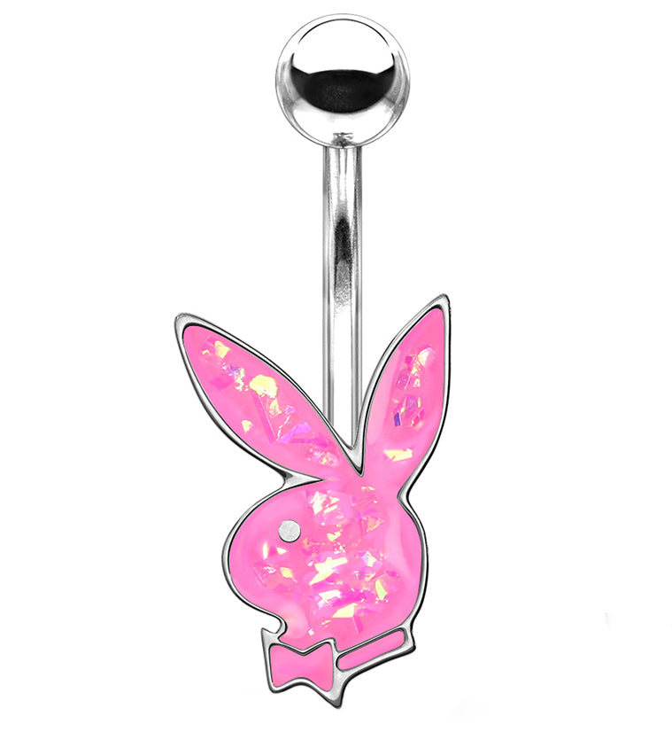 Pink Glitter Playboy Belly Button Ring