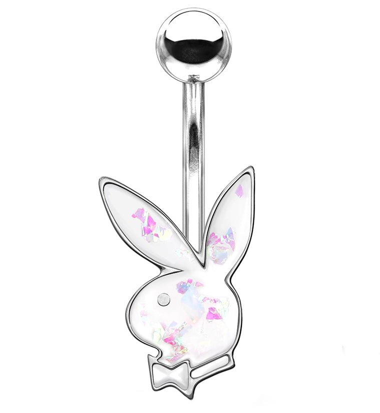 White Glitter Playboy Belly Button Ring