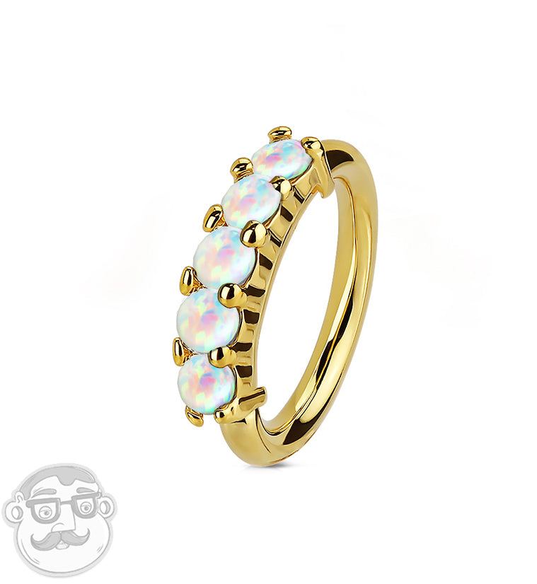 Gold PVD Quinary Opal Steel Hoop Ring