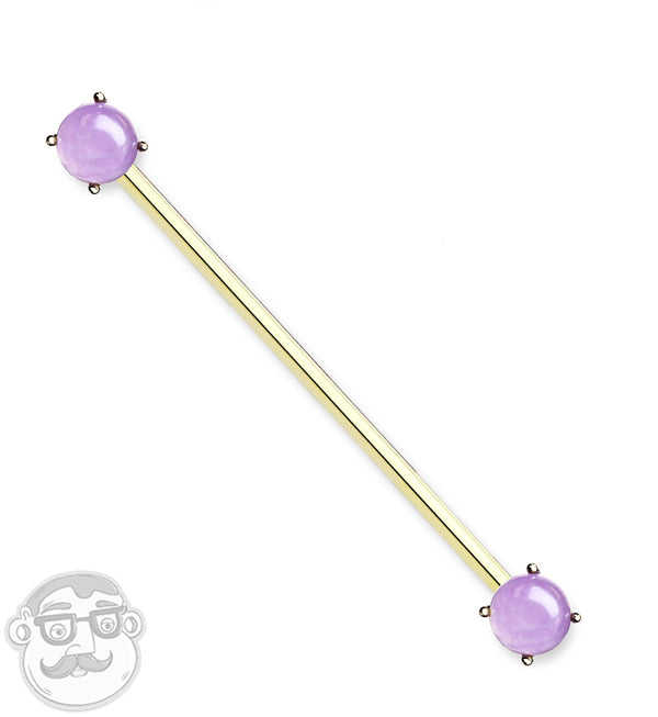 14G Double Amethyst Stone Industrial Barbell