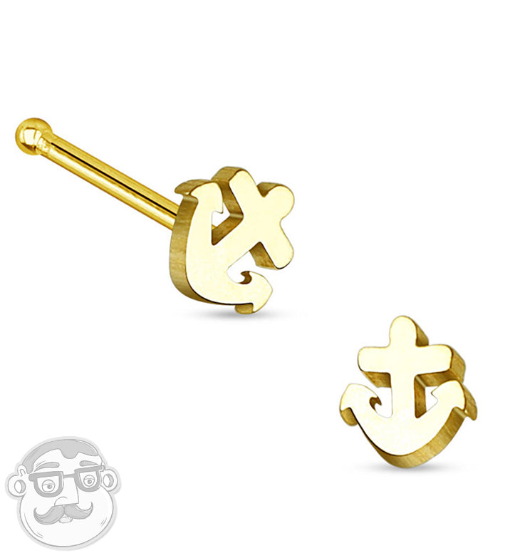 20G Golden Anchor Top Stainless Steel Nose Bone