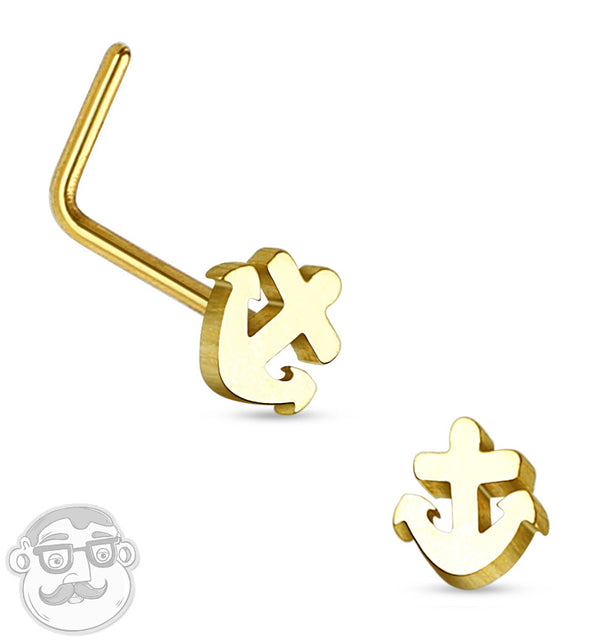 20G Golden Anchor Top Stainless Steel L Shaped Nose Ring