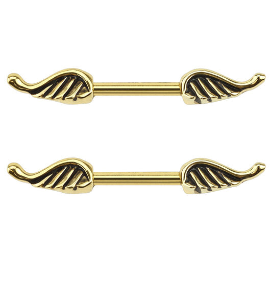 IP Gold Nipple Ring Bar with Angel Wings