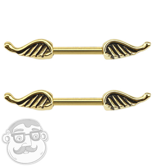 IP Gold Nipple Ring Bar with Angel Wings