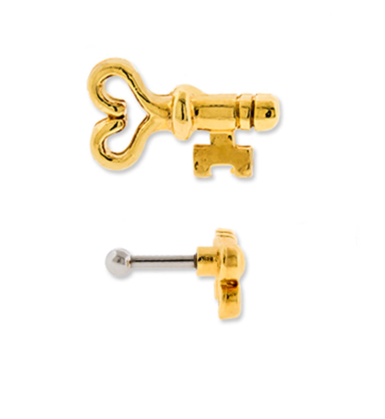 16G Gold PVD Vintage Key Tragus / Cartilage Barbell