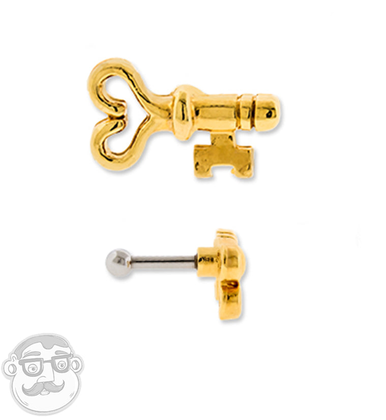 16G Gold PVD Vintage Key Tragus / Cartilage Barbell