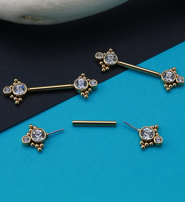 14G Gold PVD Array Threadless Nipple Ring Barbells