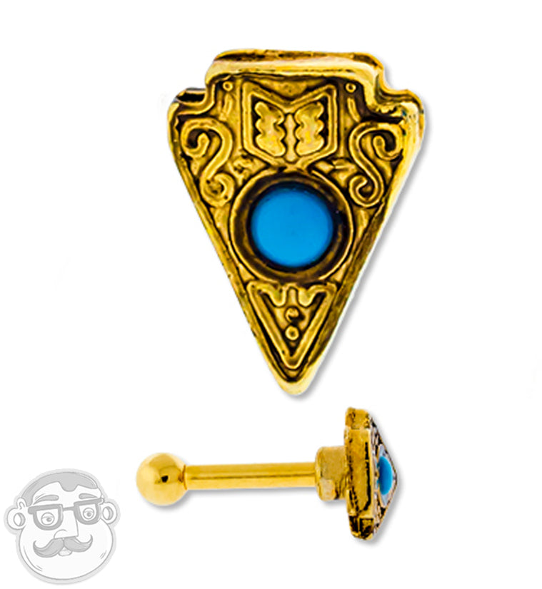 16G Gold PVD Turquoise Inlay Arrowhead Cartilage / Tragus Barbell