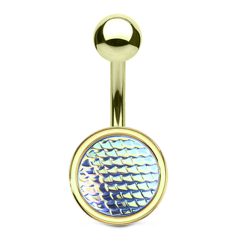 Gold PVD Aqua Aurora Mermaid Scale Belly Button Ring
