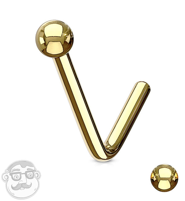 Gold PVD Ball Top L Curve Nose Ring