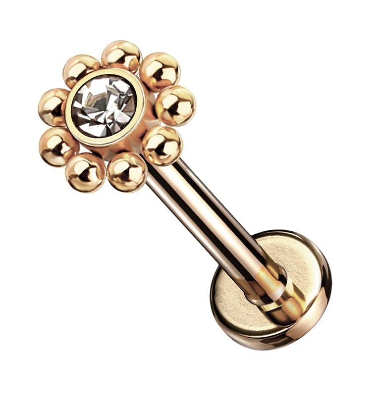 16G Gold Beaded CZ Gem Labret