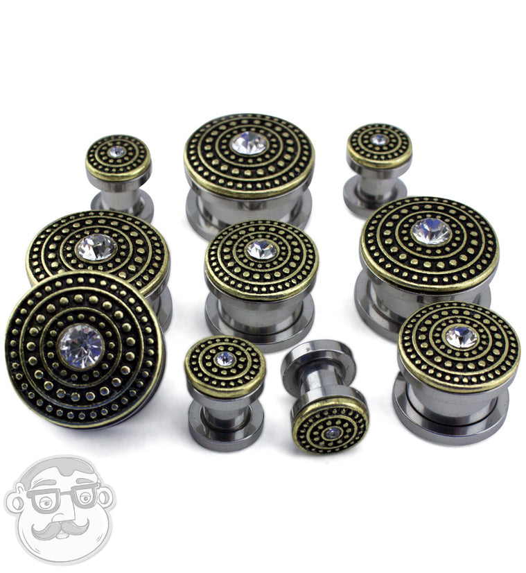 Golden Beaded CZ Top Stainless Steel Plugs