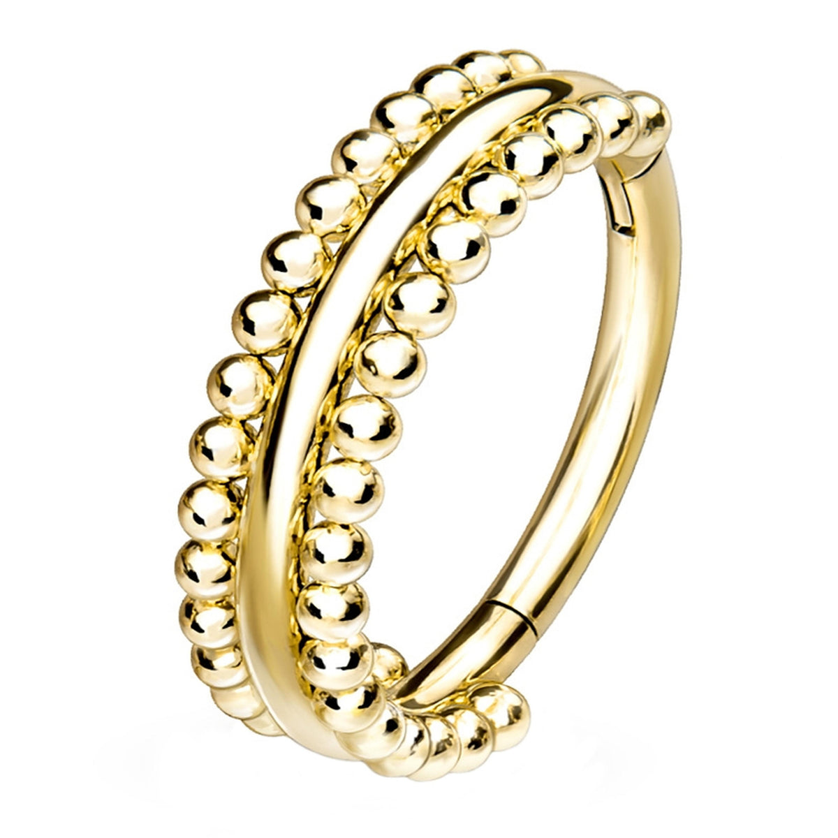 Golden Double Sided Bead Hinged Segment Ring | UrbanBodyJewelry.com