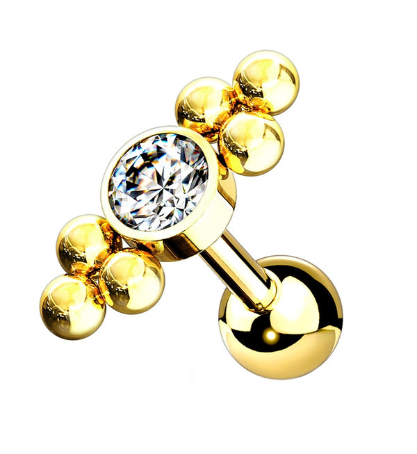 Gold PVD Double Beaded Center Gem Cartilage Barbell