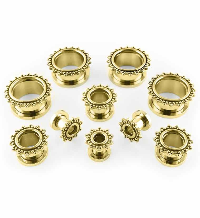 Gold Triple Beaded Rim Stainless Steel Tunnels