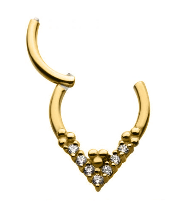 Gold PVD Beaded Veer CZ Hinged Segment Ring