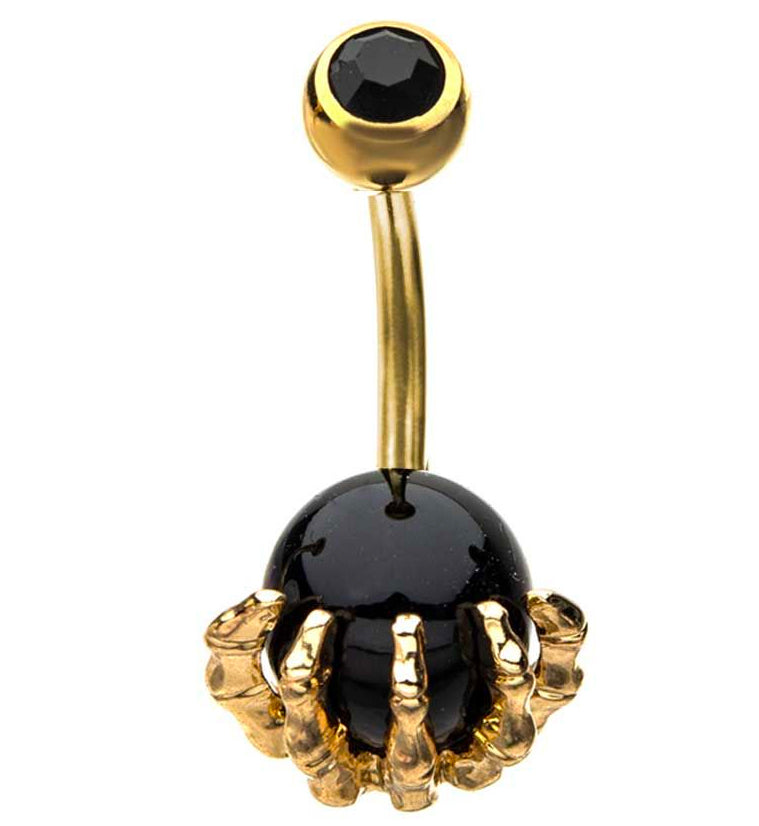 Gold Skeletal Palm Gem Belly Button Ring