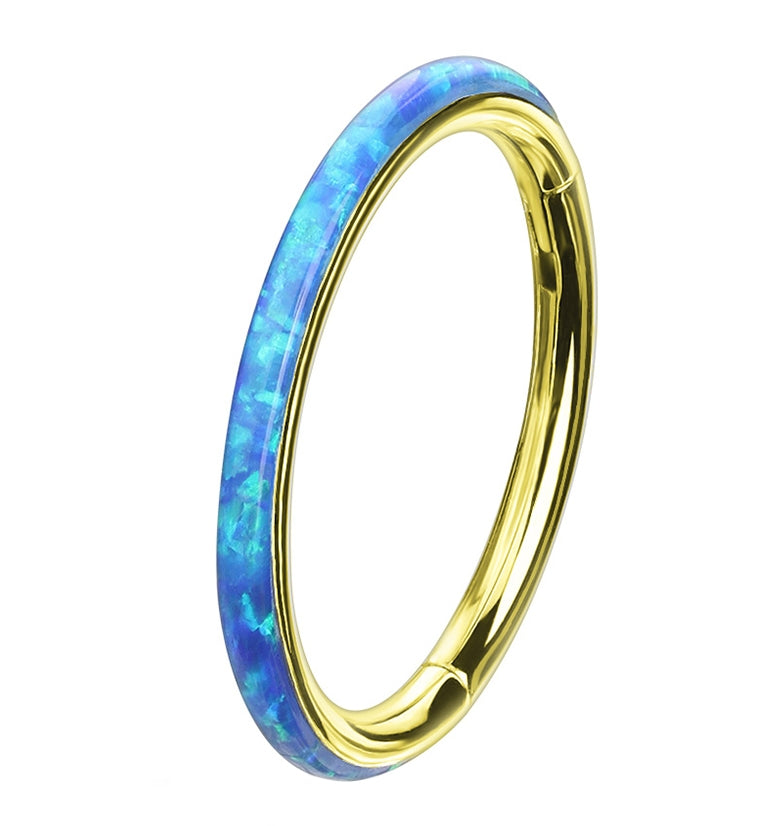 Gold PVD Blue Opalite Orbed Hinged Segment Ring