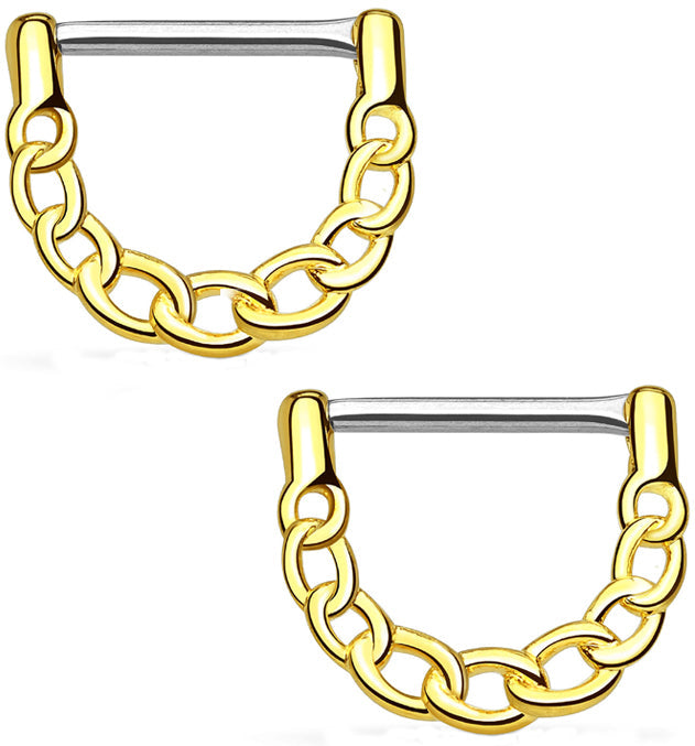 14G Gold Plated Chain Link Brass Nipple Clicker Ring