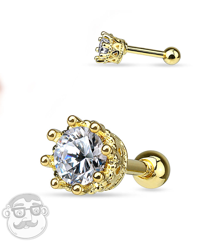 Golden CZ Crest Steel Tragus / Cartilage Barbell