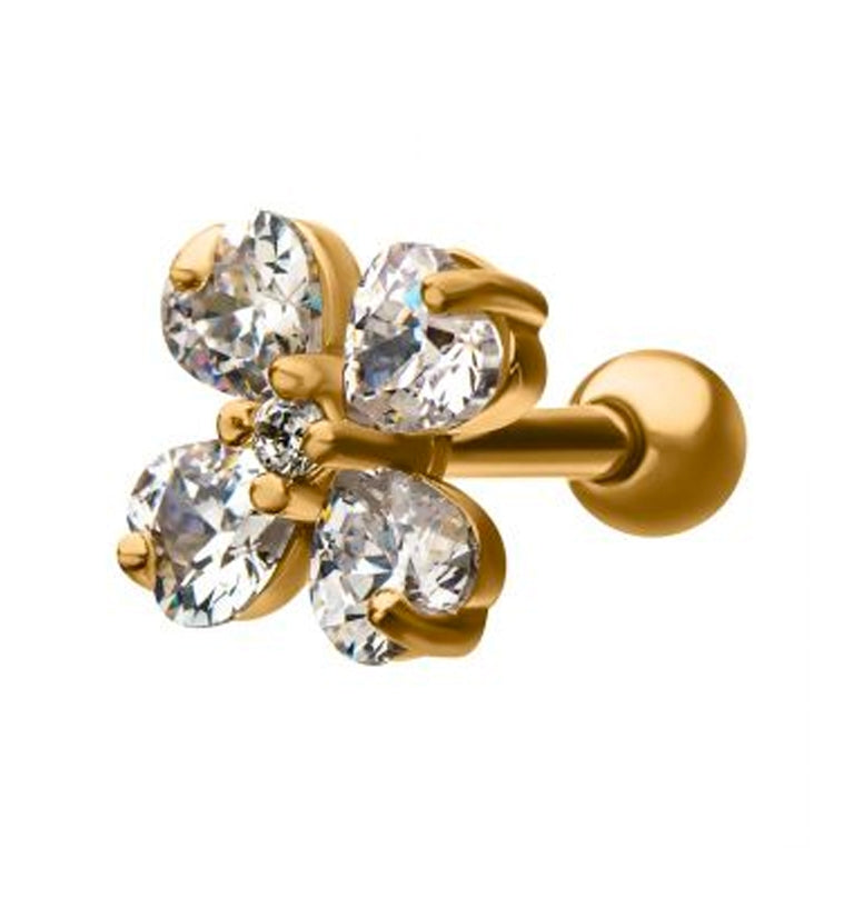 18G Gold PVD Clover CZ Cartilage Barbell