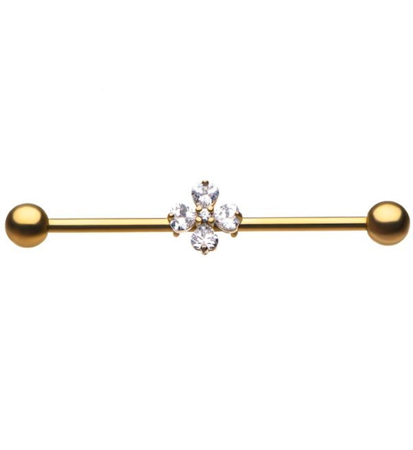 Clover CZ Gold PVD Industrial Barbell