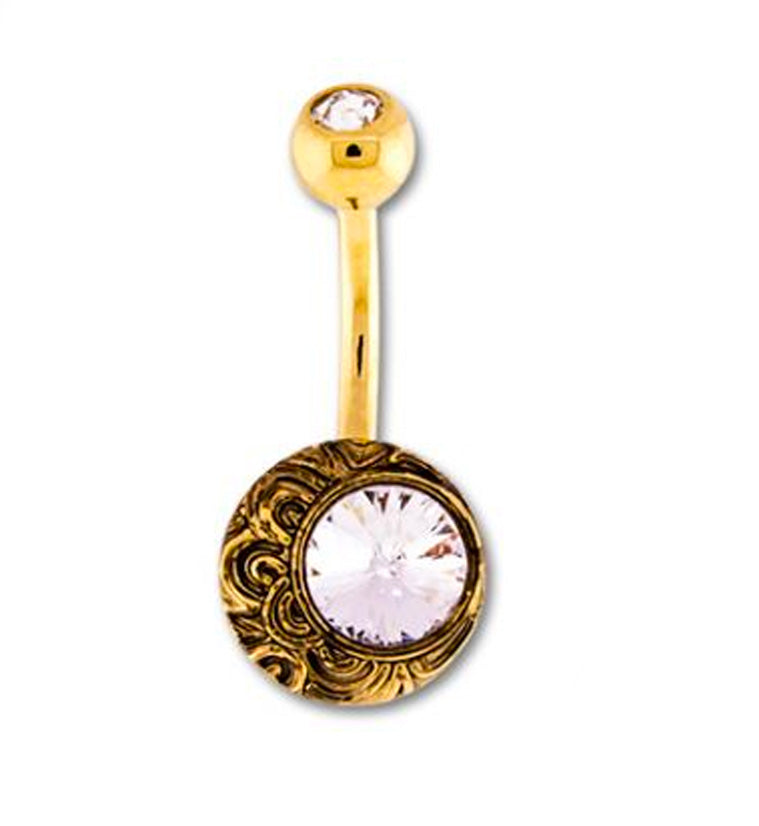 Gold PVD Crescent Moon CZ Belly Ring