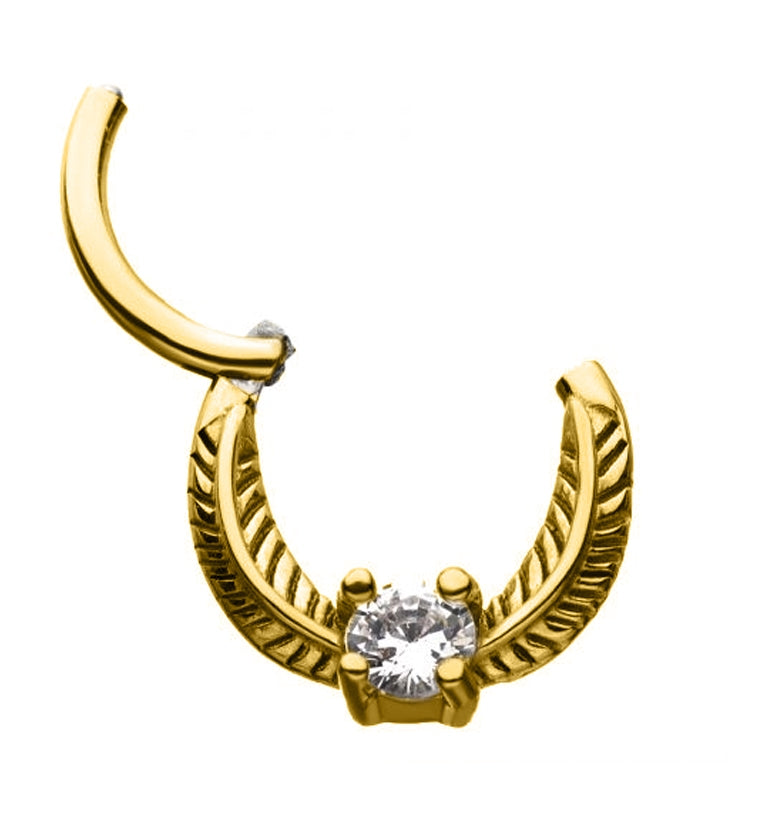 Golden Feather Gem Hinged Segment Ring