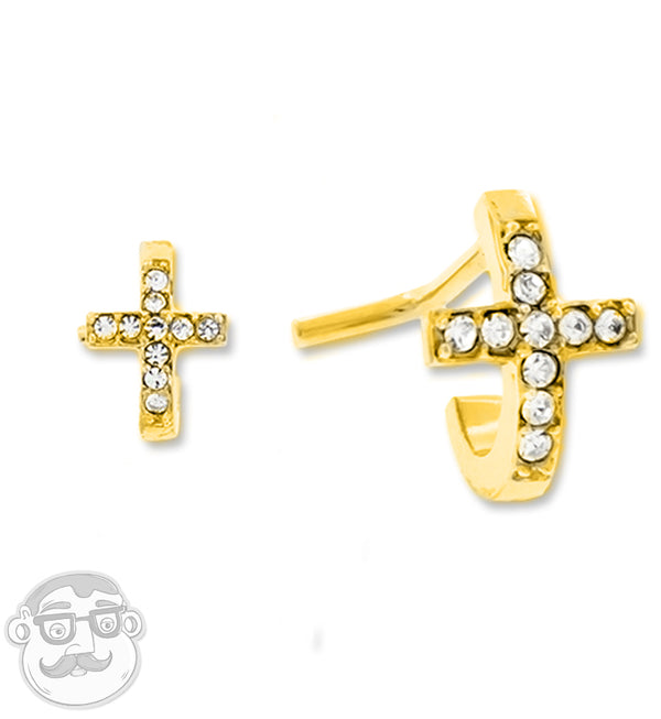 18G PVD Gold CZ Cross Nose Curve Ring