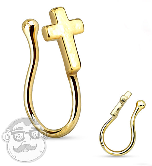 Gold Cross Fake Brass Nose Ring
