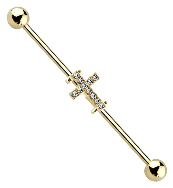 Gold PVD Cross Industrial Barbell