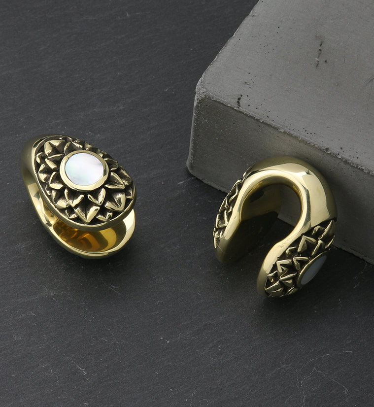 Crux MOP Keyhole White Brass Ear Weights