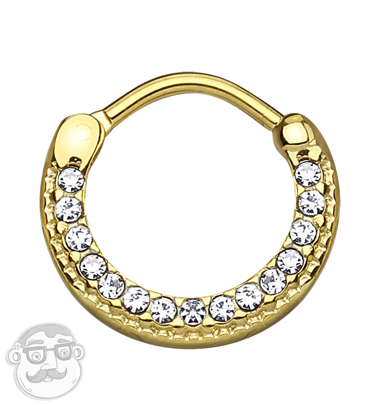 16G PVD Gold Curve Top CZ Edge Stainless Steel Septum Clicker