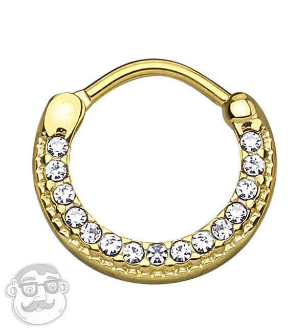 16G PVD Gold Curve Top CZ Edge Stainless Steel Septum Clicker